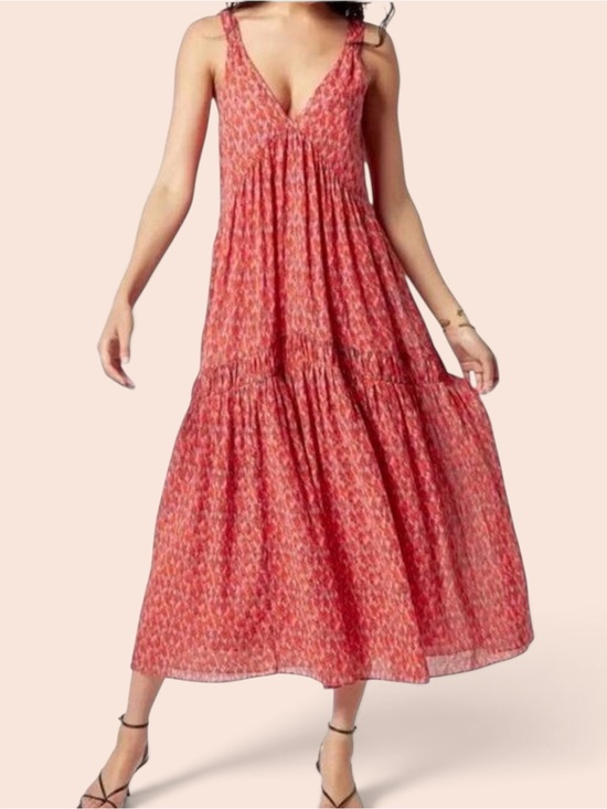 Joie Dresses & Skirts - Joie Bondi Tiered Maxi Dress Red Pink Coral Ikat 100% Cotton Size Large